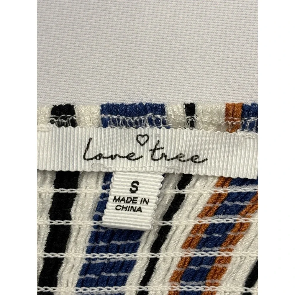 Love Tree Striped Cami Mini Dress Womens Small S Sweetheart Tie Front Smocked - Picture 5 of 6